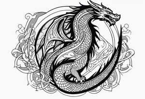Dragon with Seven shape with full moon on background tattoo idea