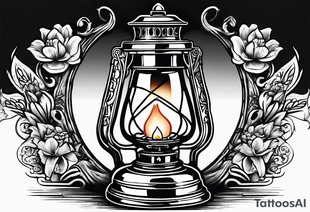 Oil lamp with tombstone tattoo idea