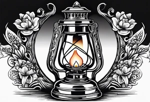 Oil lamp with tombstone tattoo idea
