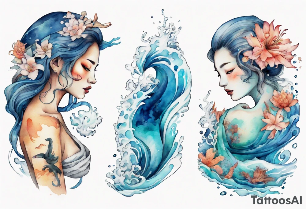 a woman made of the ocean tattoo idea