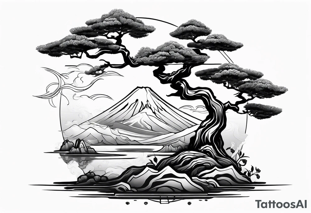 samurai and bonsai tree in japan tattoo idea
