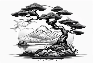 samurai and bonsai tree in japan tattoo idea