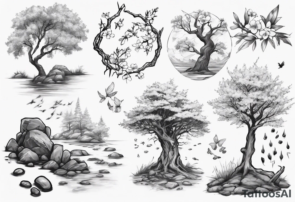 Small spring beside a oka tree tattoo idea