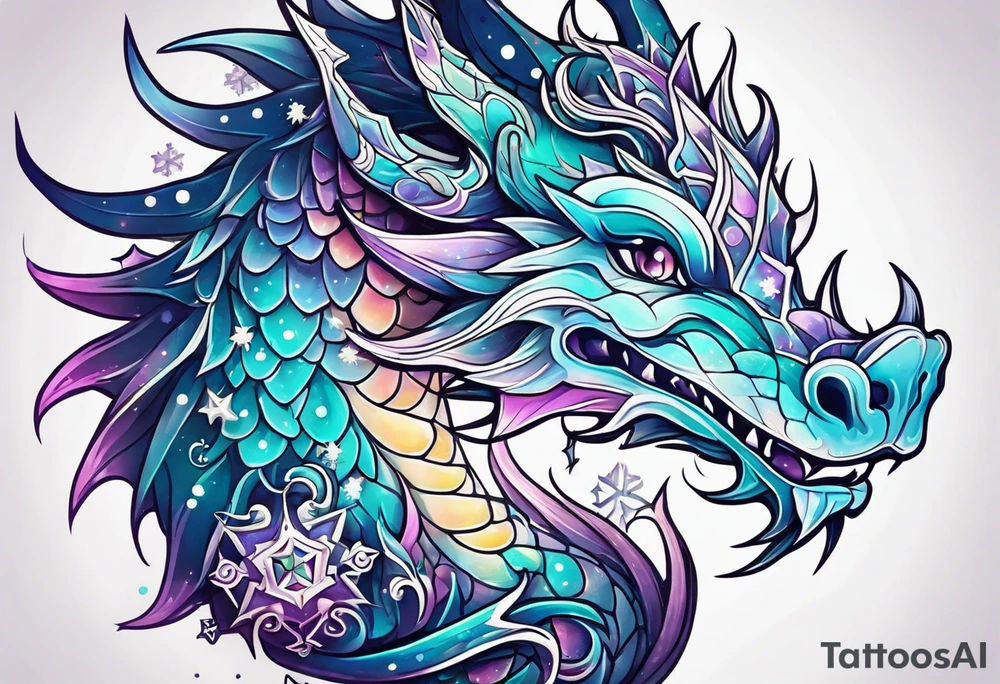 Constellation, kawaii dragon, snowflake tattoo idea