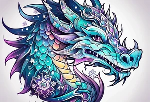 Constellation, kawaii dragon, snowflake tattoo idea