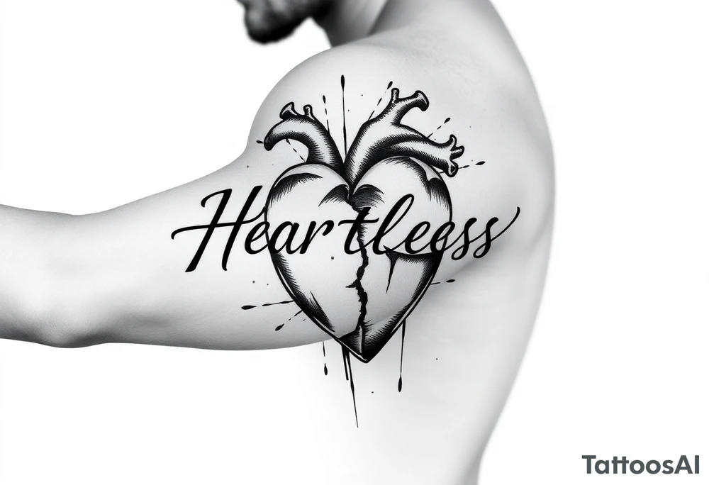Heartless words written with broken real heart tattoo idea