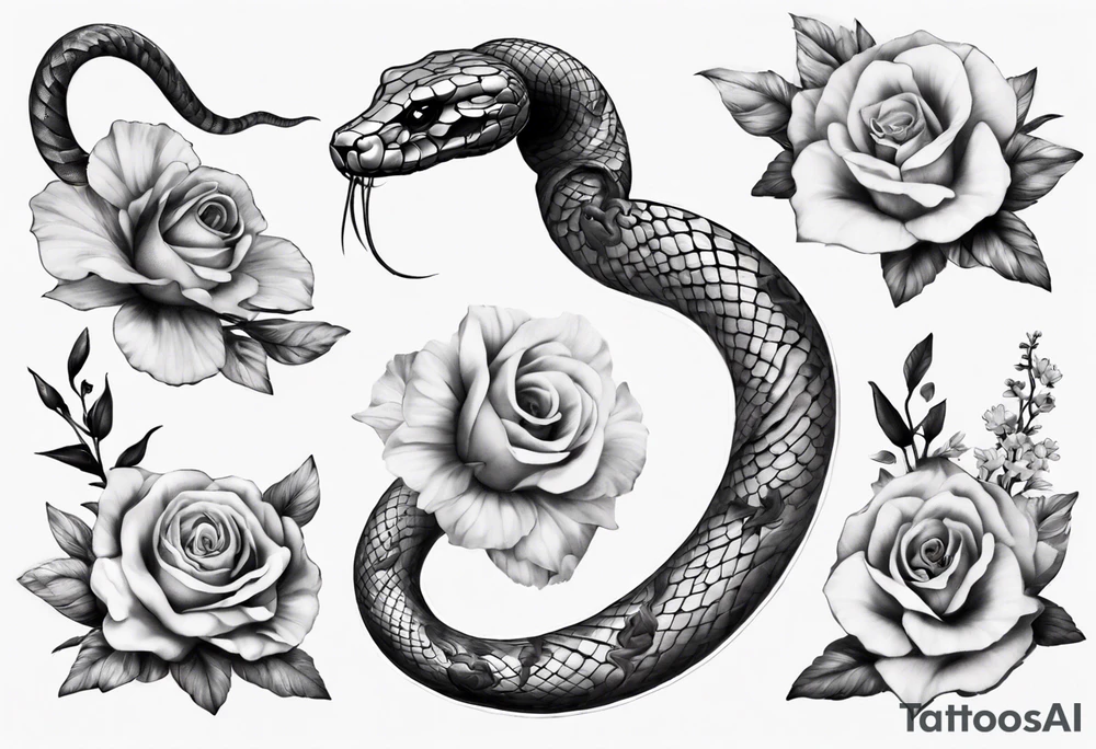 Snake wrapping around flowers tattoo idea