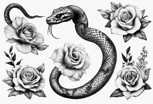 Snake wrapping around flowers tattoo idea