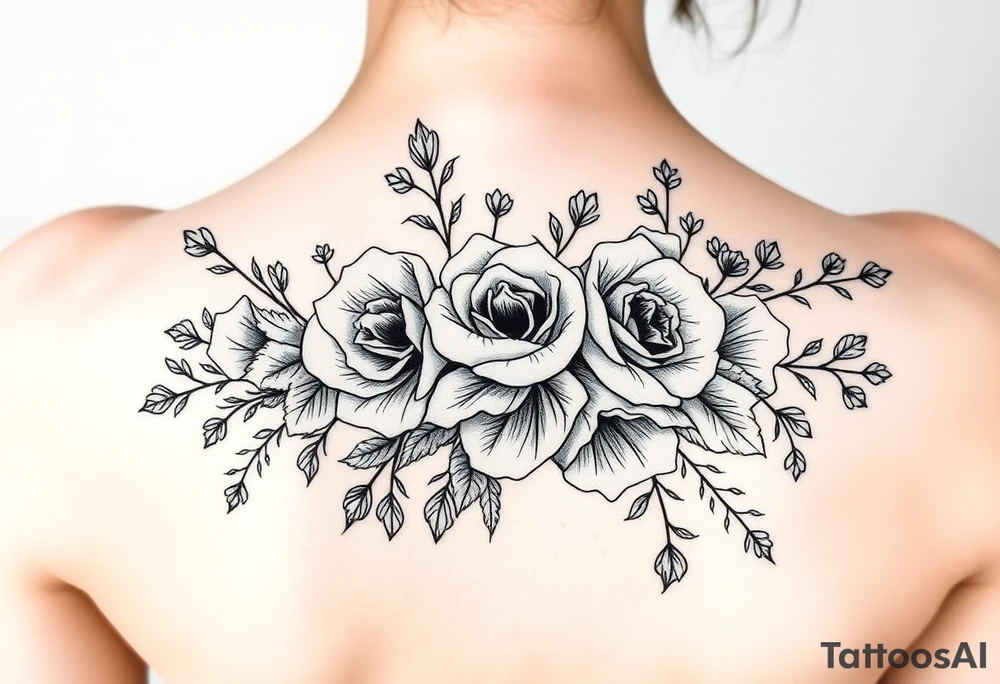 vintage bouquet of wild roses and meadow flowers with morning dew tattoo idea
