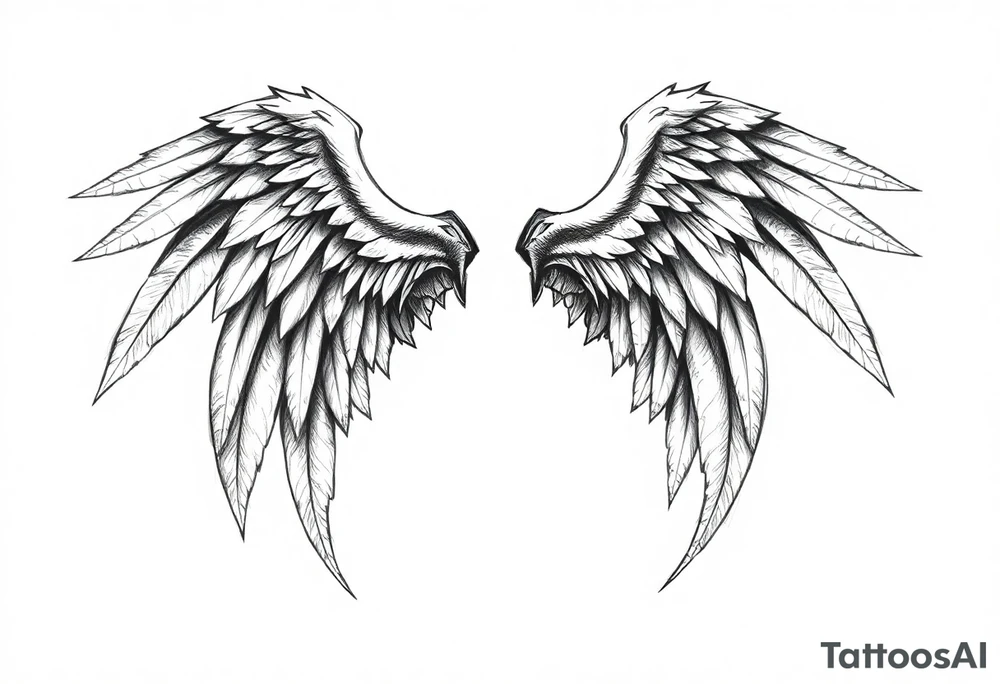 Realistic angelwings long tattoo idea