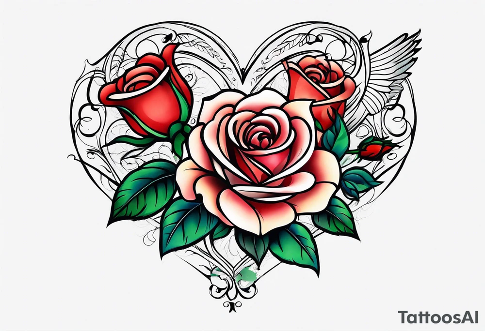 roses, birds, heart, simple tattoo idea