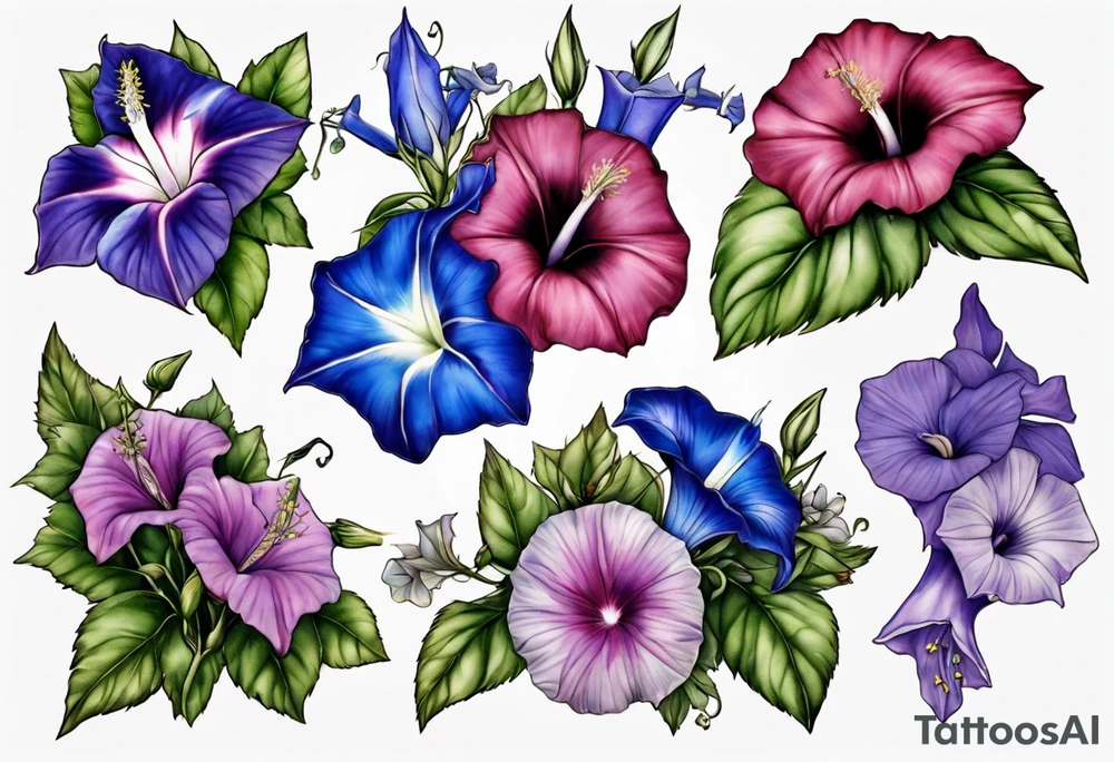 Morning glory and larkspur tattoo idea