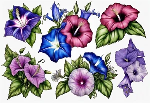 Morning glory and larkspur tattoo idea