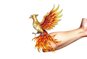 magnificent phoenix rising from golden flames with trailing embers tattoo idea