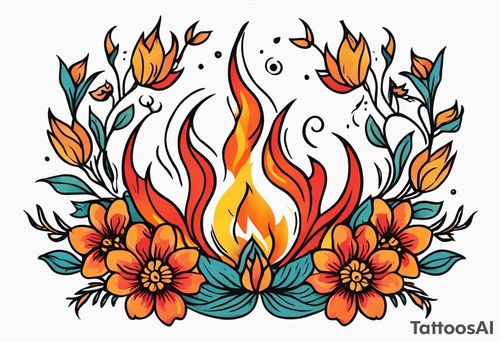 flames of fire
old school vintage simple traditional design surrounded by vintage flowers


bold color simple tattoo idea