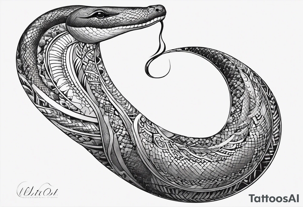 crescent moon has a snake wrapped around it from bottom up, small and simple tattoo idea