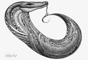 crescent moon has a snake wrapped around it from bottom up, small and simple tattoo idea