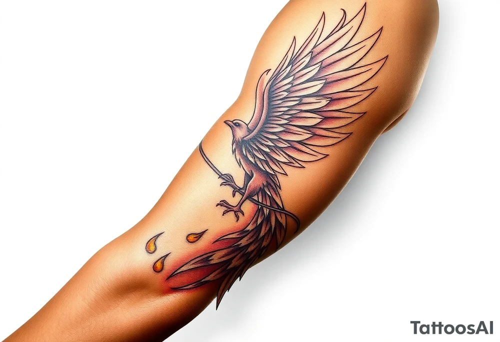 magnificent phoenix rising from golden flames with trailing embers tattoo idea