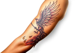magnificent phoenix rising from golden flames with trailing embers tattoo idea