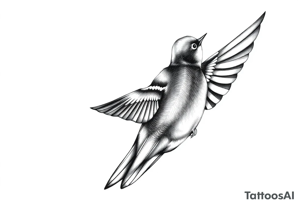 view of a swallow from behind. the bird should be diving with its wings fully forward. the bird should be looking straight forward tattoo idea