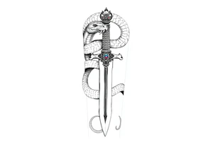 mystical snake coiled around an ancient dagger with jeweled hilt tattoo idea