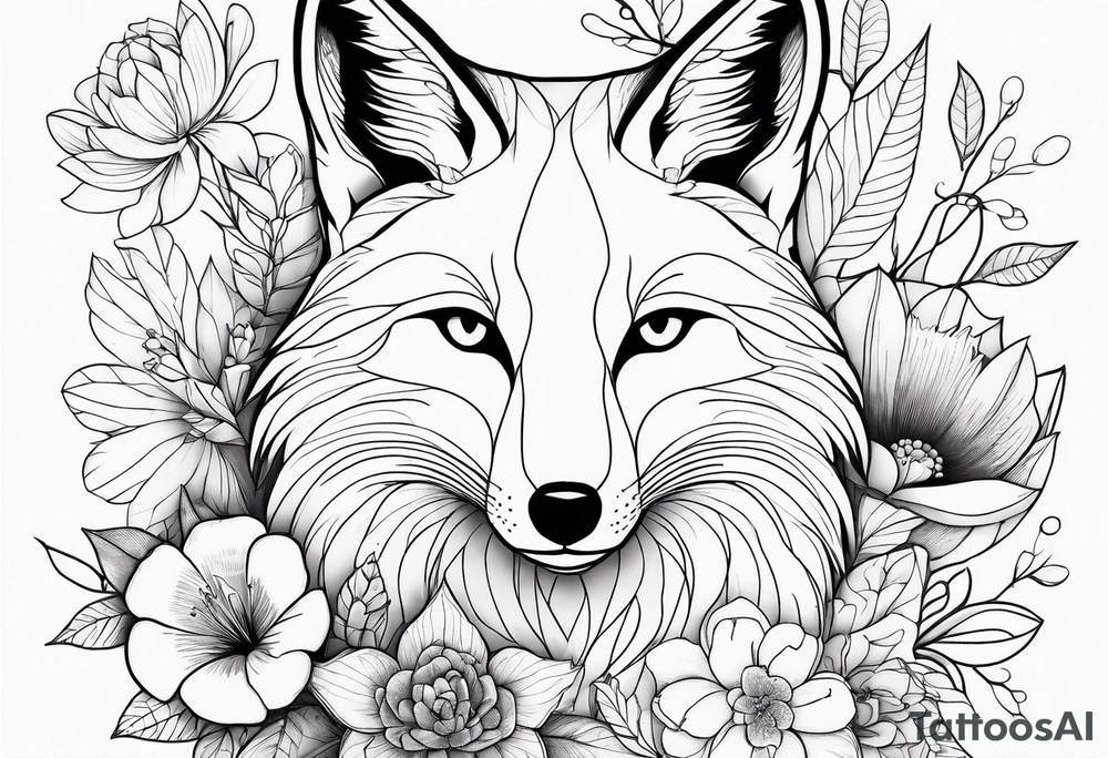 feminin minimalist flowers with fox full body thin line tattoo idea feminin minimalist flowers with fox full body thin line tattoo idea