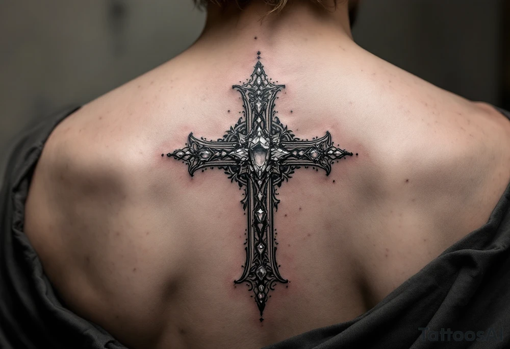 Cross with jewels tattoo idea