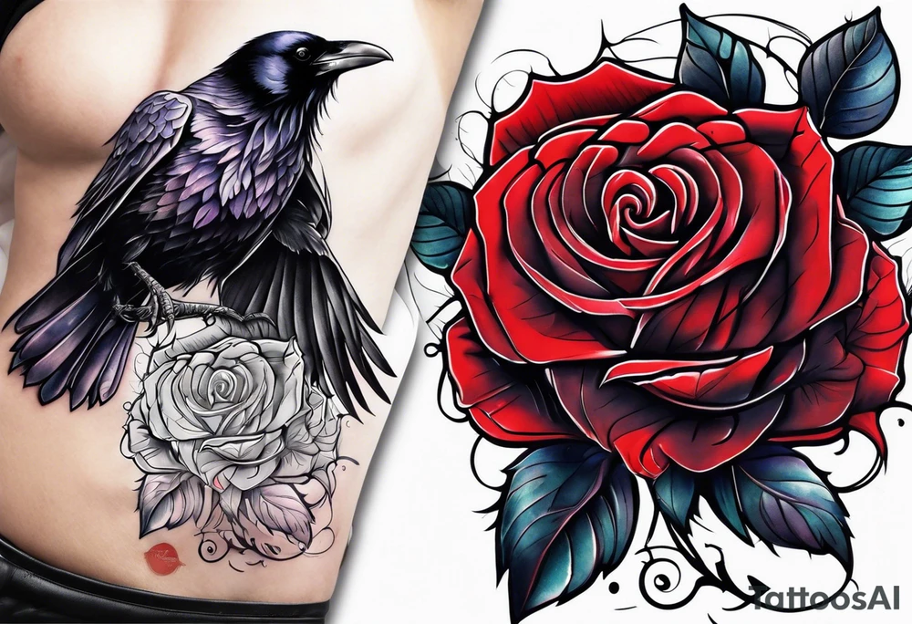 Raven holding  rose   by stem tattoo idea