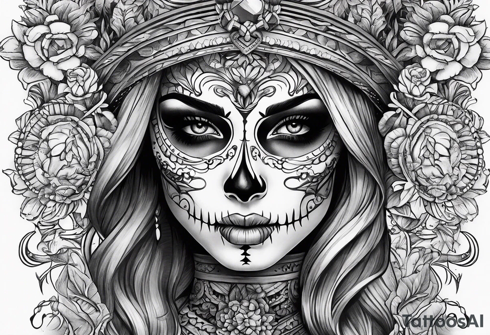 Woman’s skeleton face tattoo idea