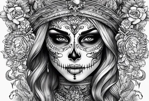 Woman’s skeleton face tattoo idea