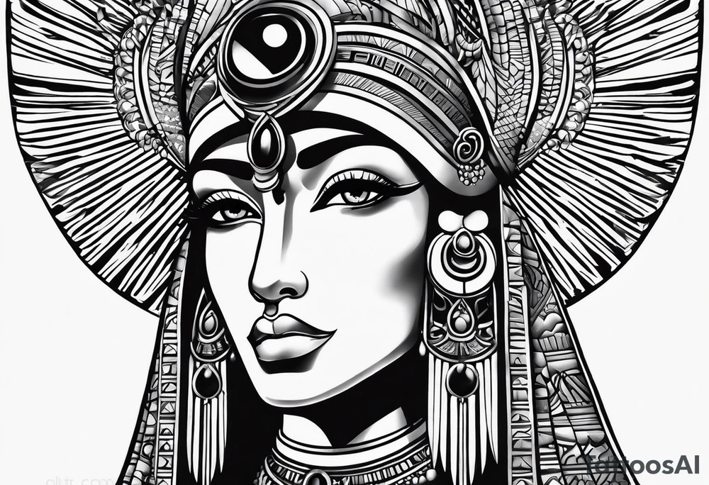 black and white Egyptian goddess Isis tattoo idea
