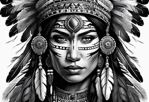 Native American woman chief with skulls tattoo idea
