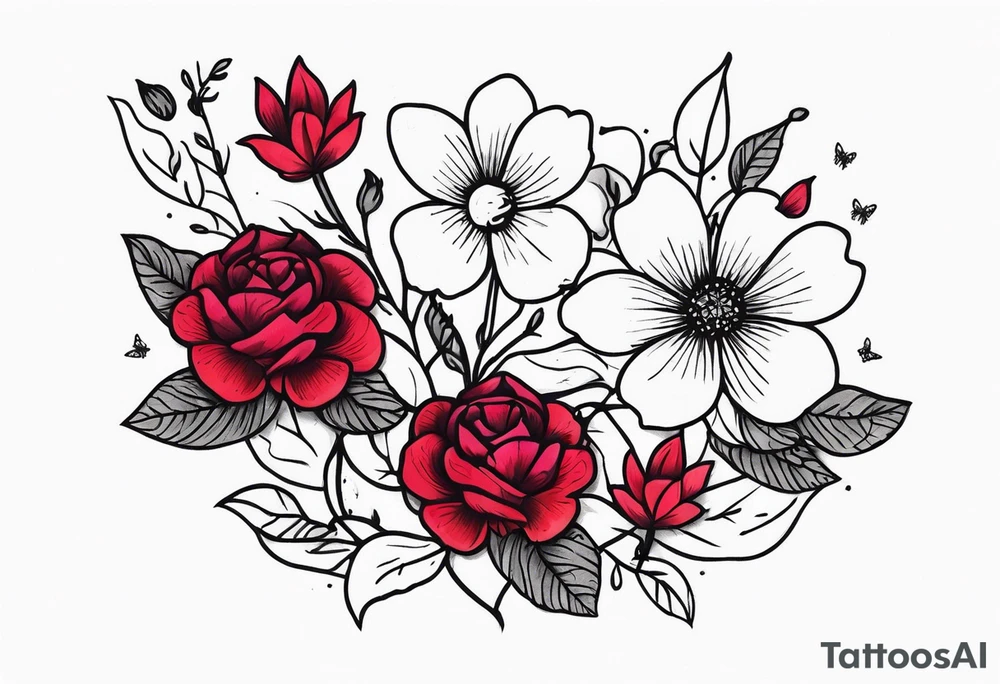 Flowers with Ruby and butterflies around it tattoo idea Flowers with Ruby and butterflies around it tattoo idea