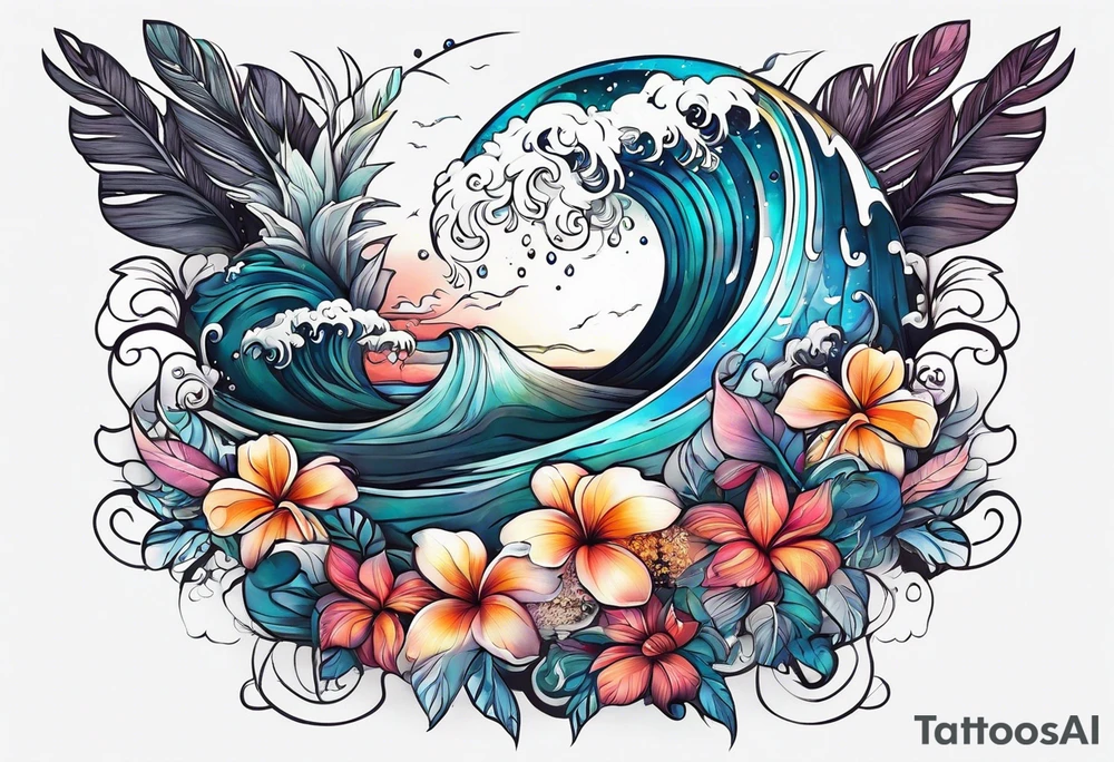 sea,, night, flower, palm, animal tattoo idea
