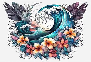 sea,, night, flower, palm, animal tattoo idea