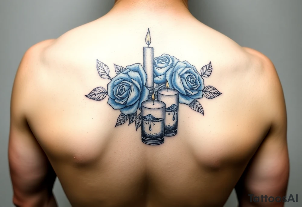 Blue roses, candles, water tattoo idea