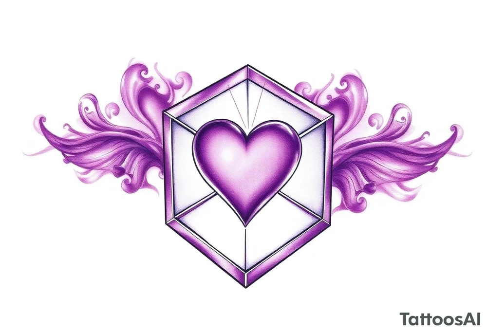 A purple cube with a heart inside tattoo idea