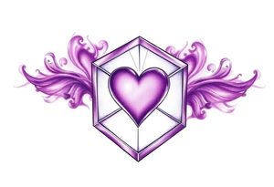 A purple cube with a heart inside tattoo idea