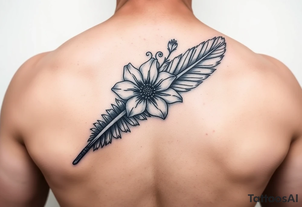 Feather with flower tattoo idea