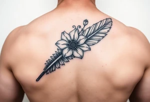 Feather with flower tattoo idea