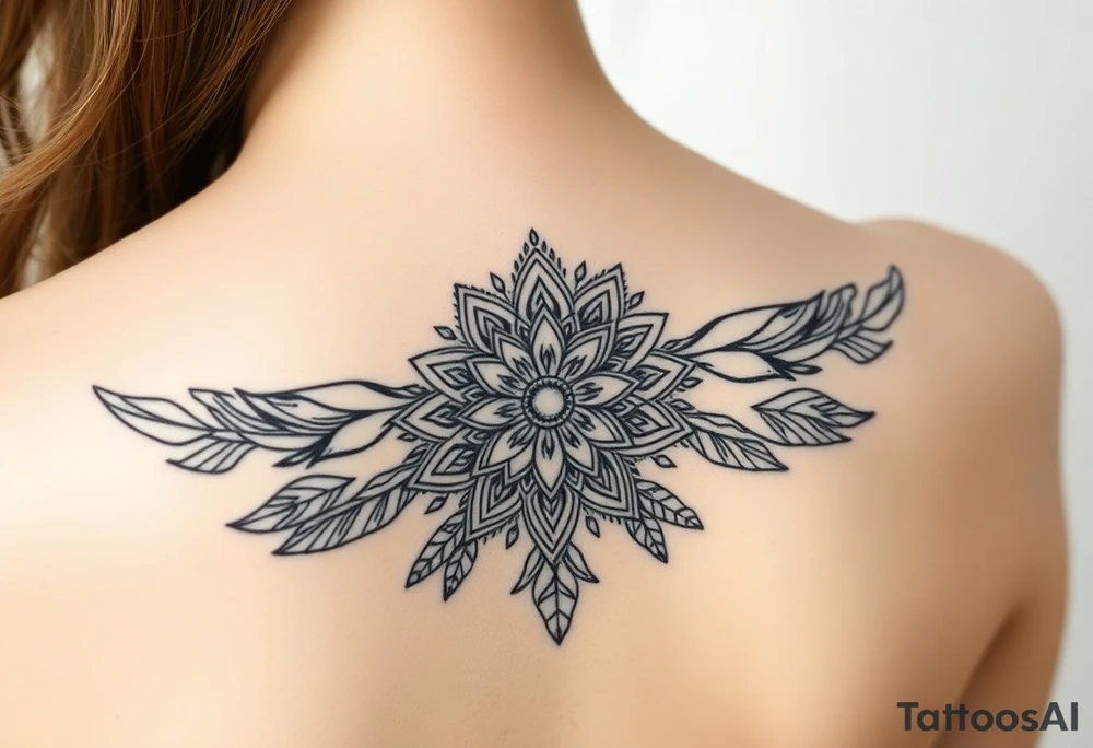 spiritual feathers ornamental mandala shaman tattoo idea