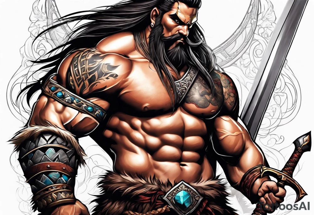 barbarian with long sword tattoo idea