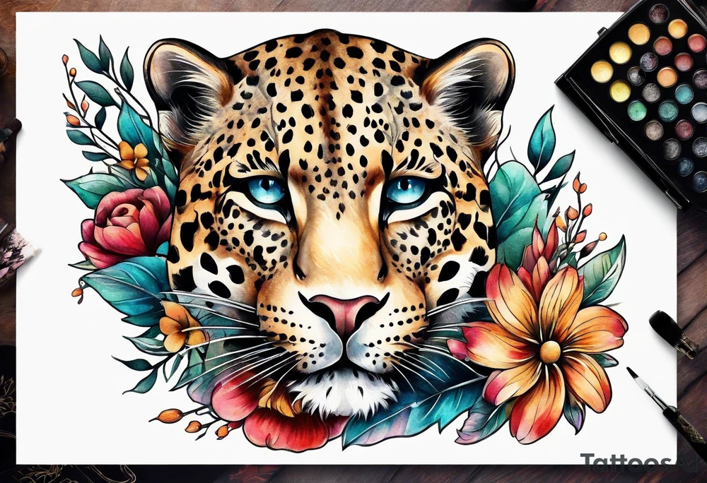 leopard body made out of vintage floral flowers tattoo idea