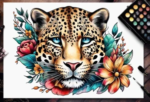 leopard body made out of vintage floral flowers tattoo idea