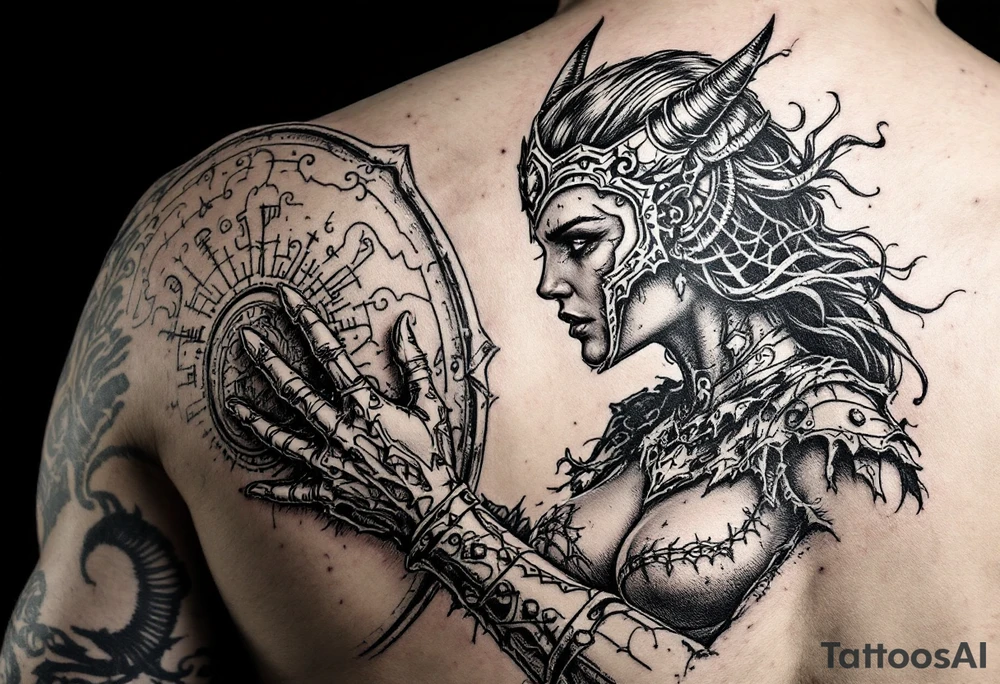 Shield maiden getting ready for battle tattoo idea