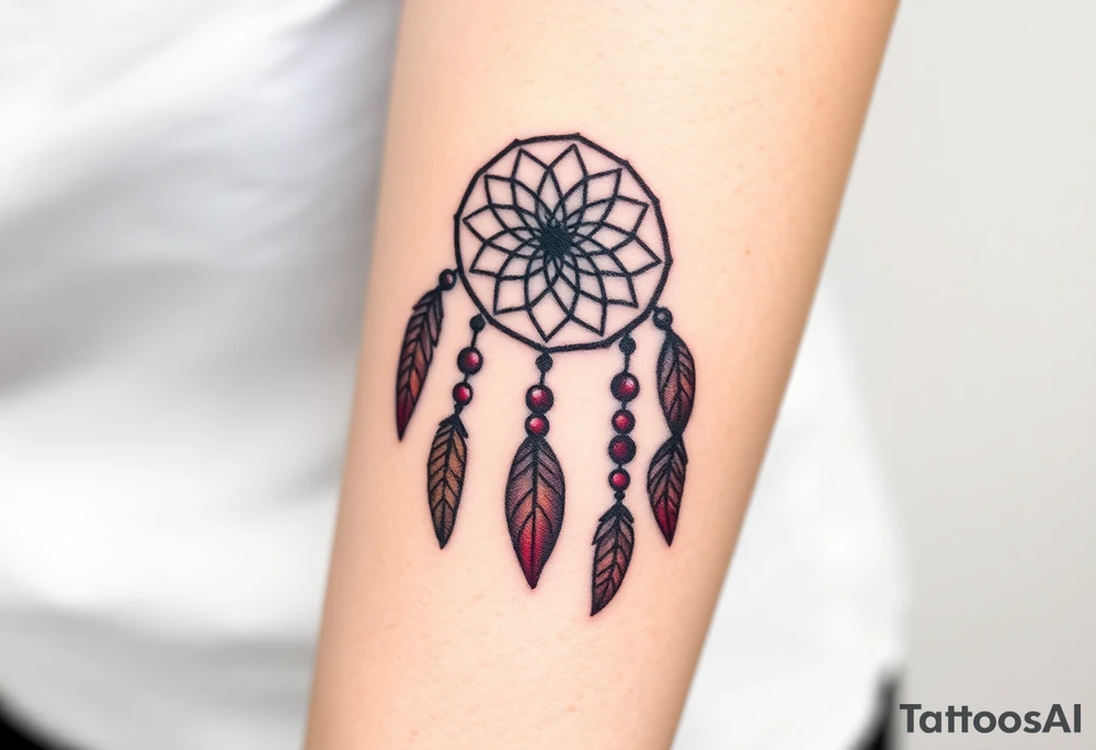native dreamcatcher with flowing feathers and sacred beads tattoo idea