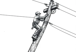 power lineman climbing a wooden 12kv pole. Make the pole a cross that has a hidden resemblance to god. tattoo idea