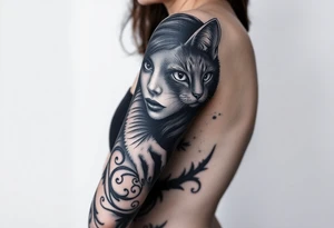 women portrait face with cat gothic tattoo idea