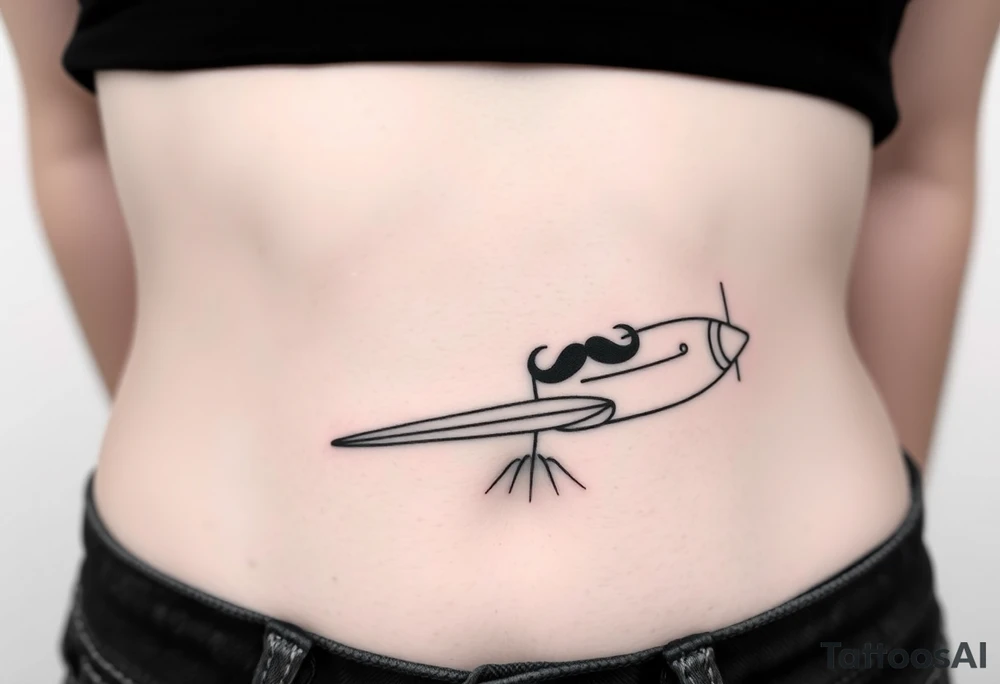Small airplane who has moustache on his face tattoo idea