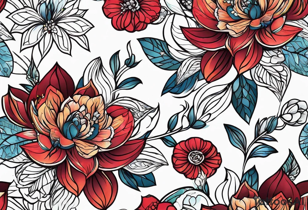 Geometric pattern flowers tattoo idea